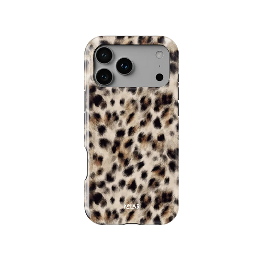 Arctic Aristocrat beige cheetah print Tough iPhone case, front view showing the pattern.
