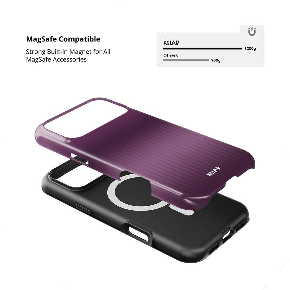 KELAB iPhone case with gradient fluted glass pattern, purple glossy ombre finish and MagSafe