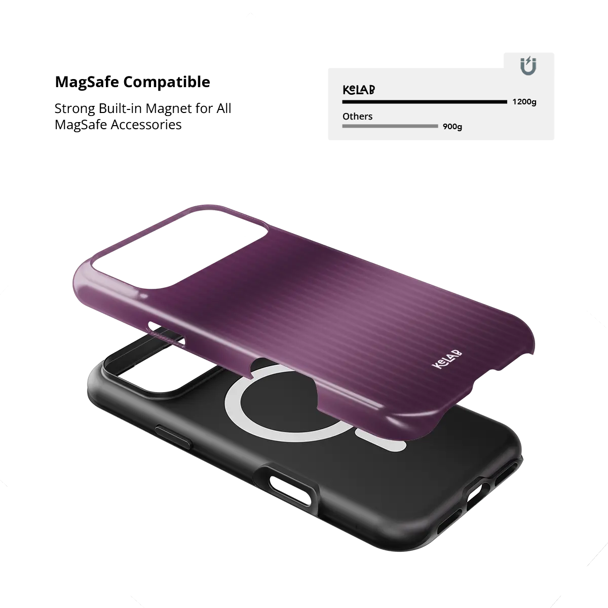 KELAB iPhone case with gradient fluted glass pattern, purple glossy ombre finish and MagSafe