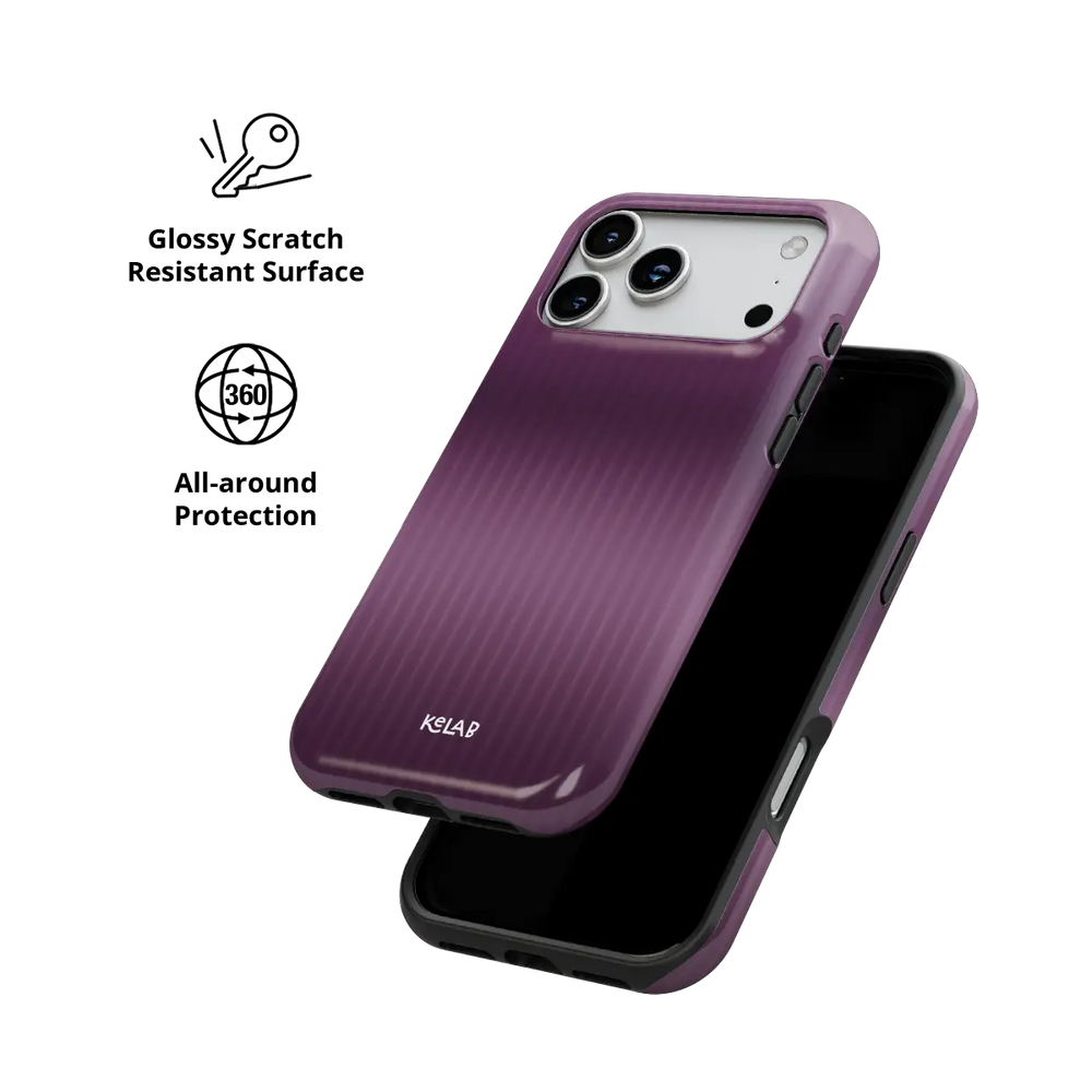 KELAB iphone case with gradient fluted glass pattern, purple glossy ribbed finish and camera cutouts
