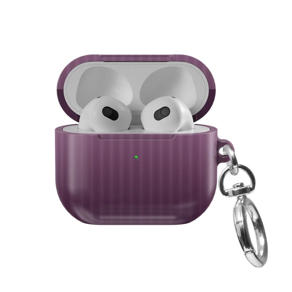 Purple Fluted Glass Gradient Ombre AirPods Case, front view with lid open