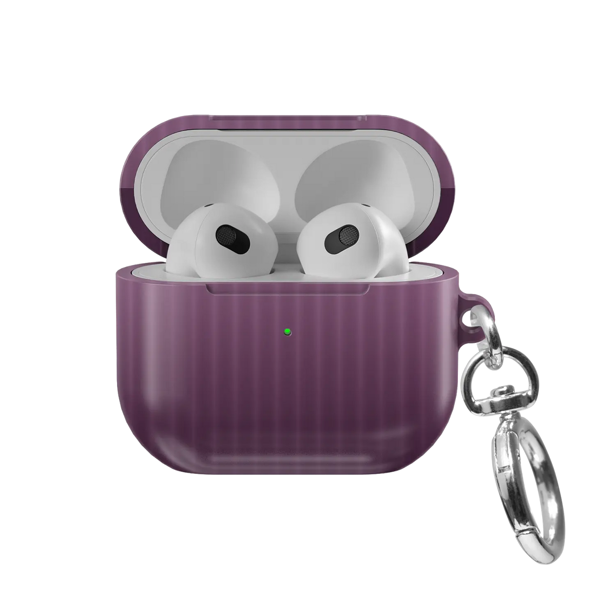 Purple Fluted Glass Gradient Ombre AirPods Case, front view with lid open