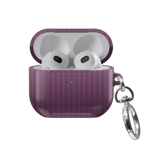 Purple Fluted Glass Gradient Ombre AirPods Case, front view with lid open