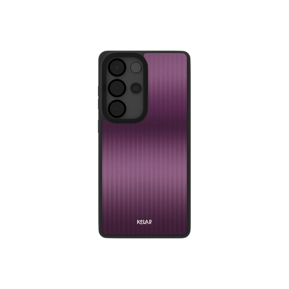 Purple gradient Samsung Galaxy case, back view with plum to lilac fluted glass ribbing around the camera cutout