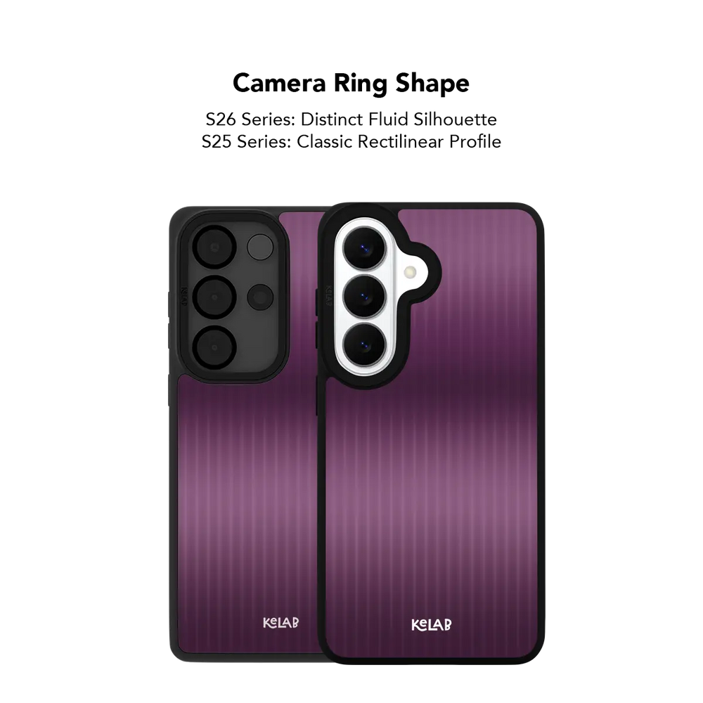 Close up of the camera ring cutout on the purple gradient fluted glass Samsung Galaxy case