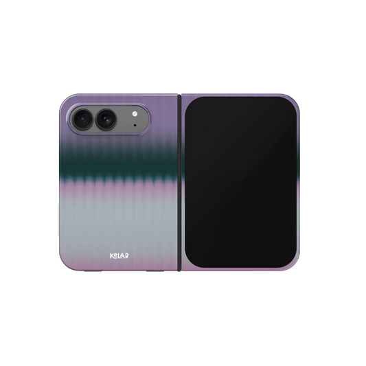 Pink Gradient Fluted Glass, Dusk iPhone 18 Fold Case, unfolded front view