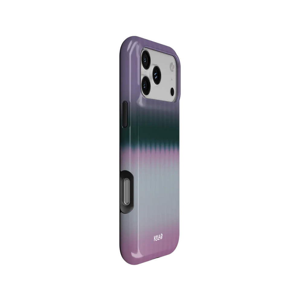KELAB iphone case with gradient fluted glass pattern, raised lip for screen and camera protection