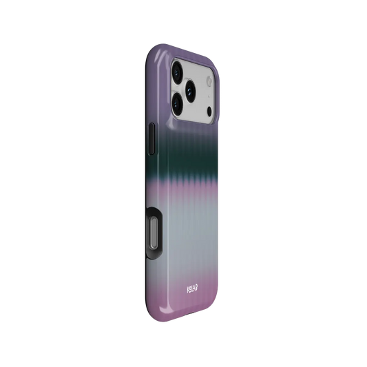 KELAB iphone case with gradient fluted glass pattern, raised lip for screen and camera protection