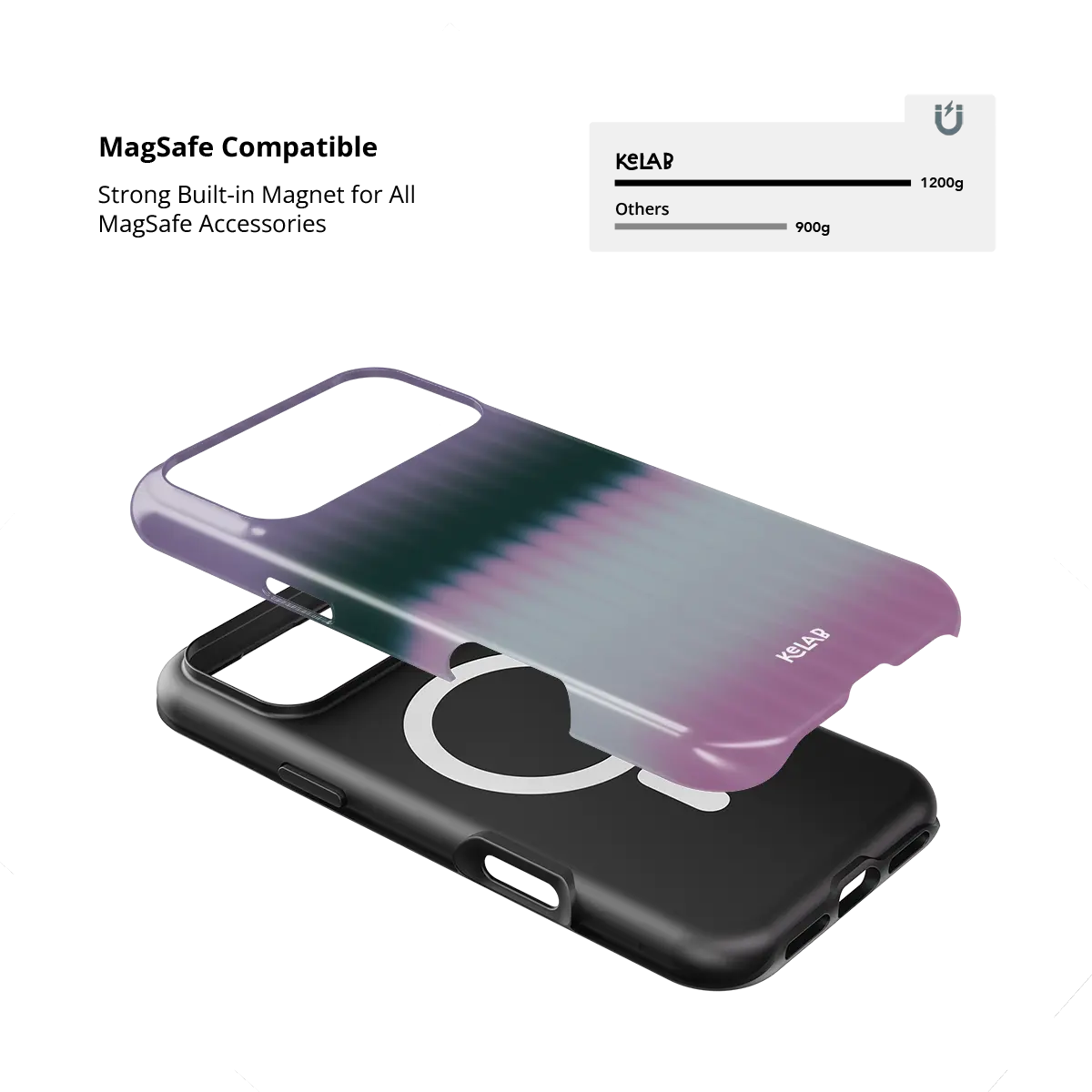 KELAB iphone case with gradient fluted glass pattern, MagSafe compatible phone case, raised lip
