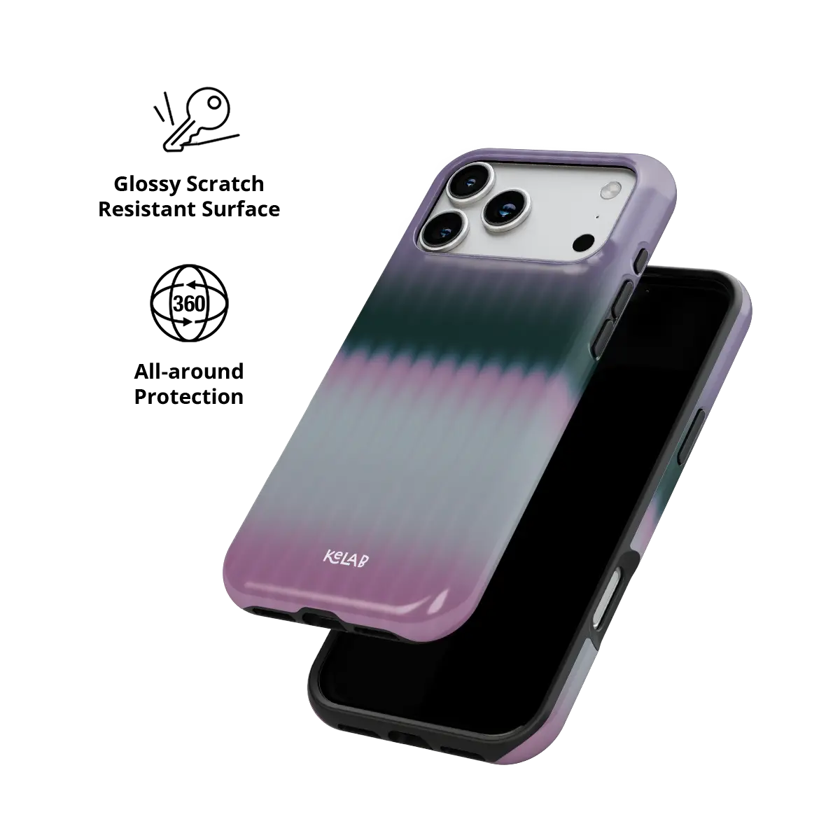KELAB iphone case with gradient fluted glass pattern, MagSafe compatible design and raised lip