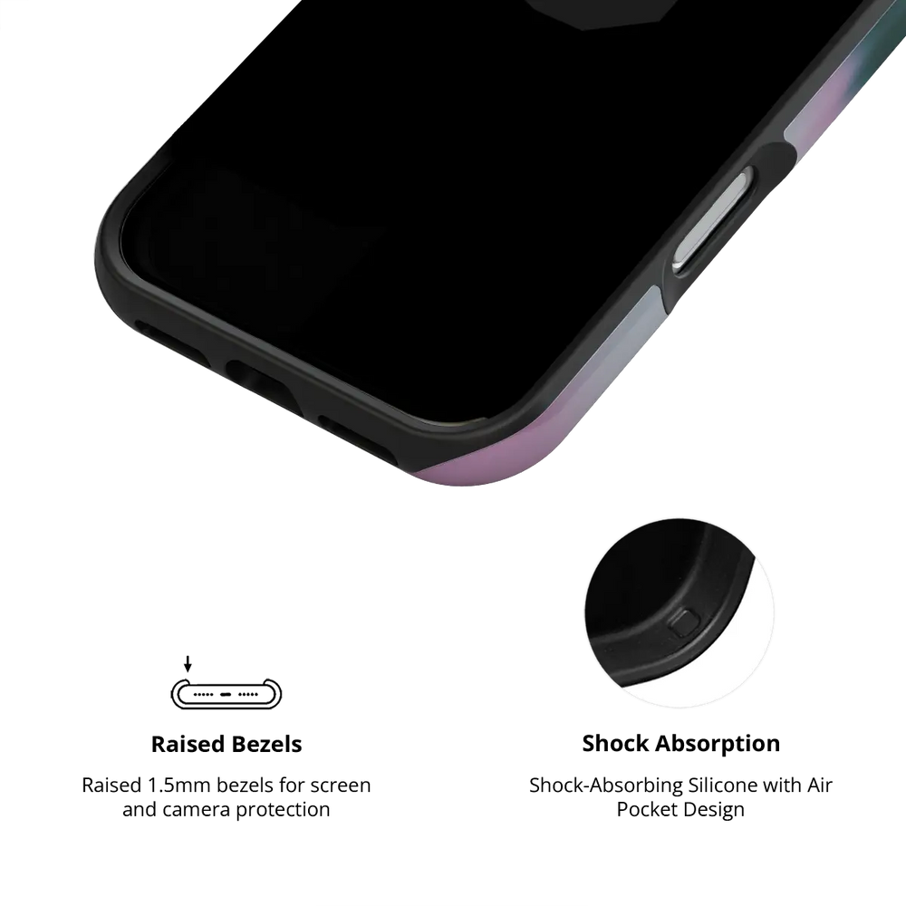 KELAB iPhone case with gradient fluted glass pattern, black polycarbonate, raised lip for screen and camera