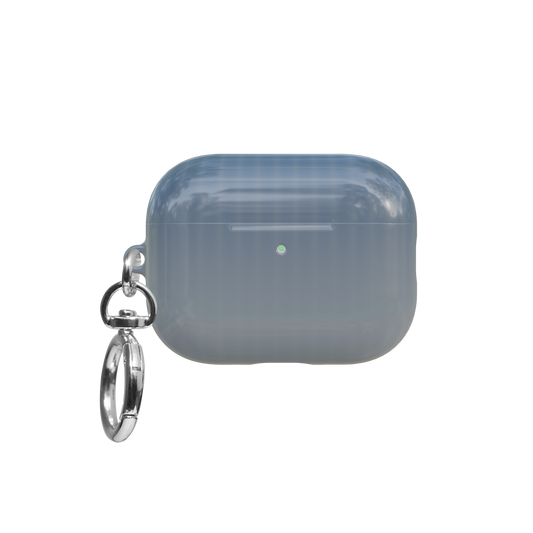 Blue Fluted Glass Gradient Ombre airpods pro case front view with closed lid and keychain