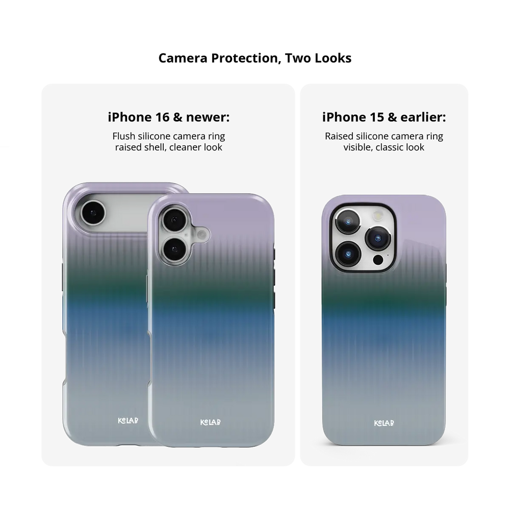 KELAB iphone case with gradient fluted glass pattern and vertical ribbed finish, blue to green