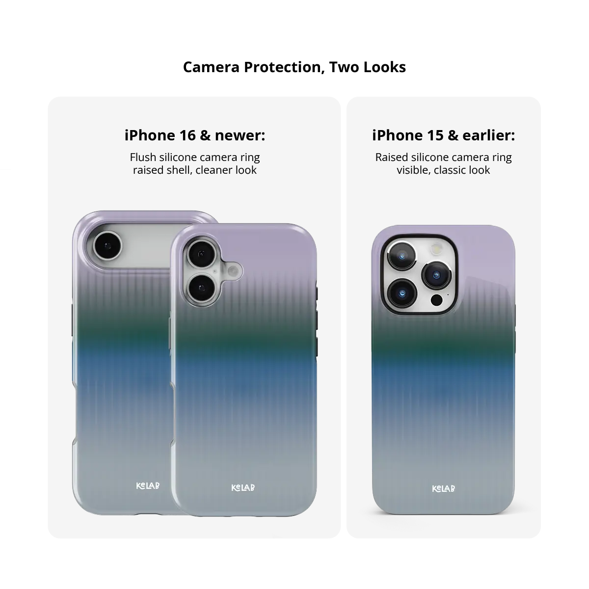 KELAB iphone case with gradient fluted glass pattern and vertical ribbed finish, blue to green