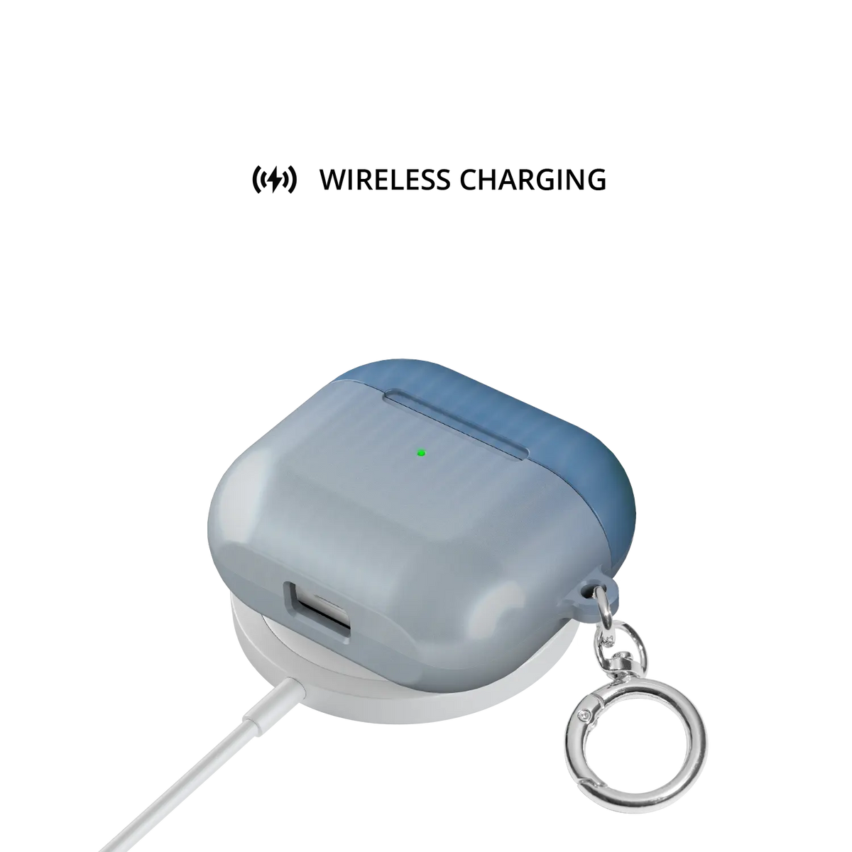 Blue Fluted Glass Gradient Ombre AirPods Case, on wireless charger