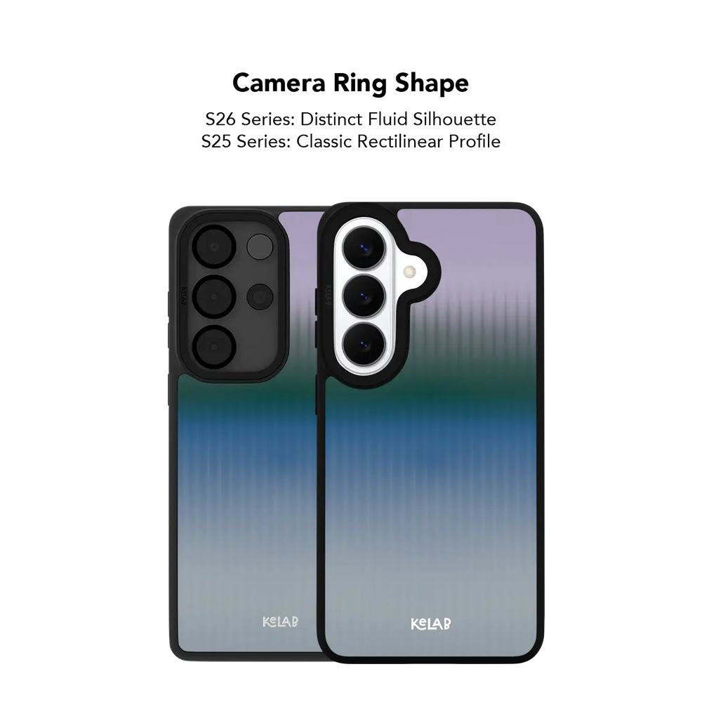 Close up of the camera ring cutout on the blue gradient fluted glass Samsung Galaxy case