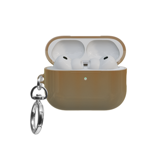 Orange Fluted Glass Gradient Ombre airpods pro case front view with open lid and keychain