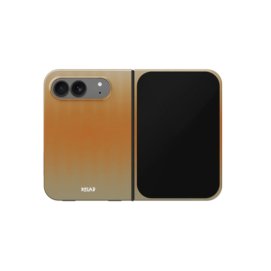 Orange Gradient Fluted Glass, Sunset iPhone 18 Fold Case, unfolded front view