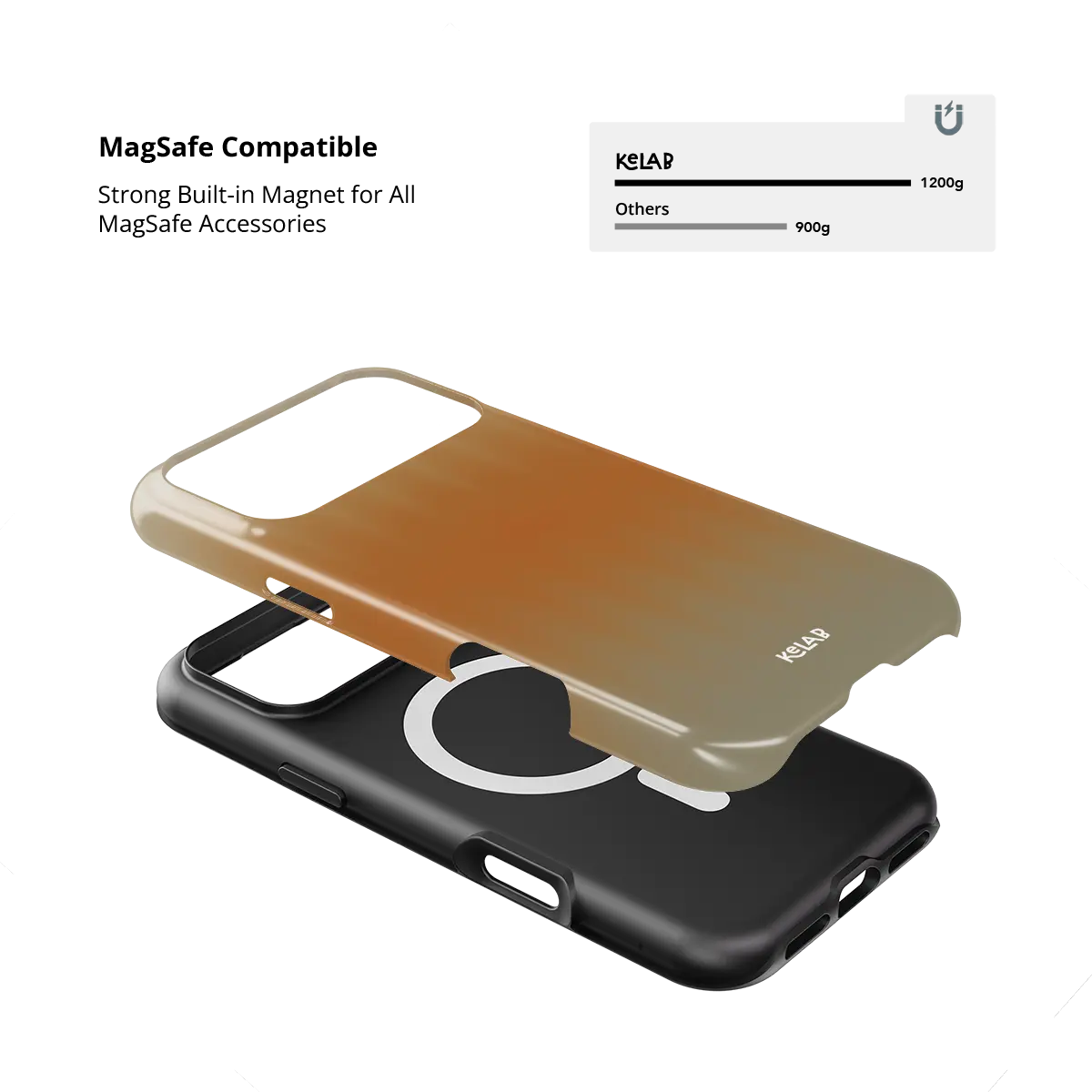 KELAB iPhone case with gradient fluted glass pattern, MagSafe compatible raised lip in orange and beige