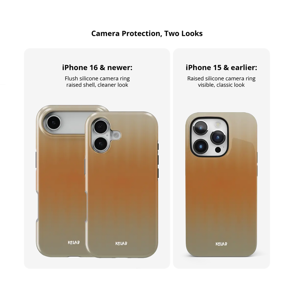 KELAB iphone case with gradient fluted glass pattern, raised lip for screen and camera protection