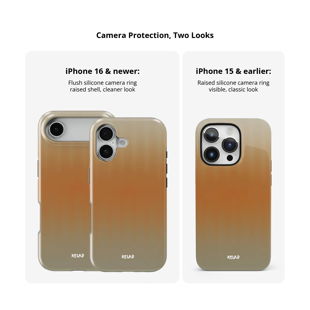KELAB iphone case with gradient fluted glass pattern, raised lip for screen and camera protection