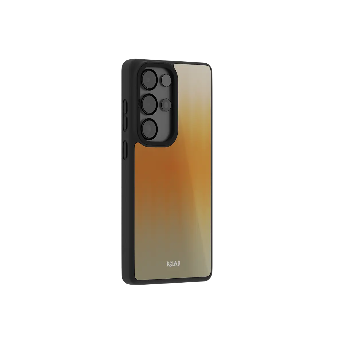 Orange fluted glass Samsung Galaxy case at a side angle showing the wrapped button covers