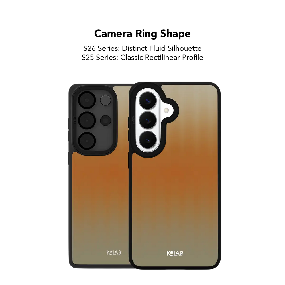 Close up of the camera ring cutout on the orange gradient fluted glass Samsung Galaxy case
