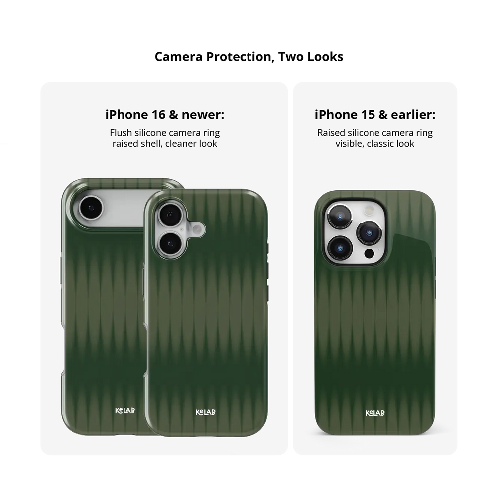 KELAB iphone case with gradient fluted glass pattern on green polycarbonate shell
