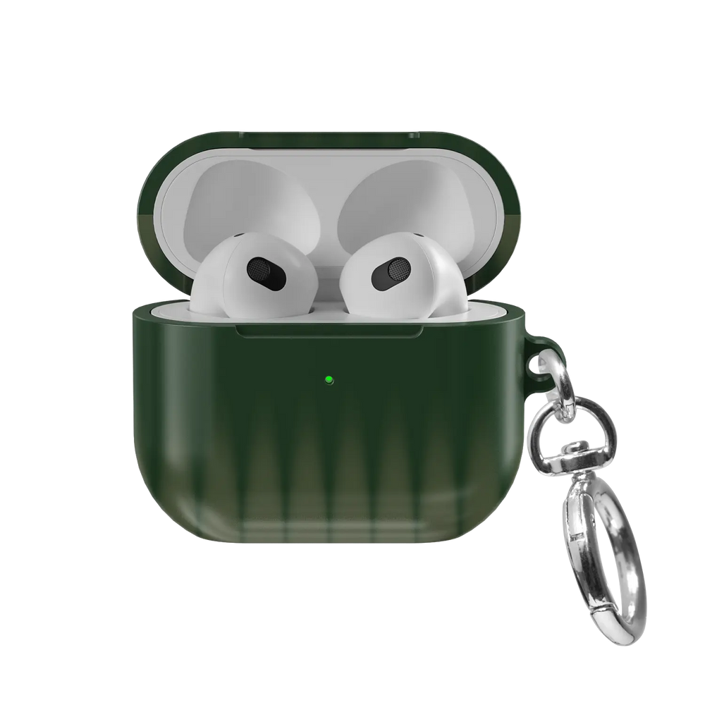 Forest Veil | Olive Fluted Glass Gradient Ombre AirPods Case - front view with open lid