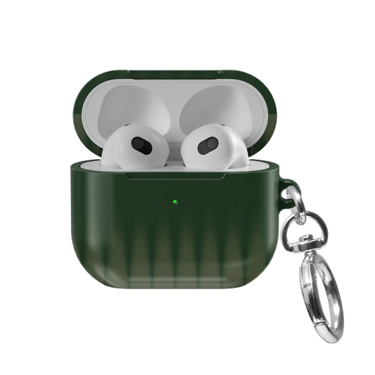 Forest Veil | Olive Fluted Glass Gradient Ombre AirPods Case - front view with open lid