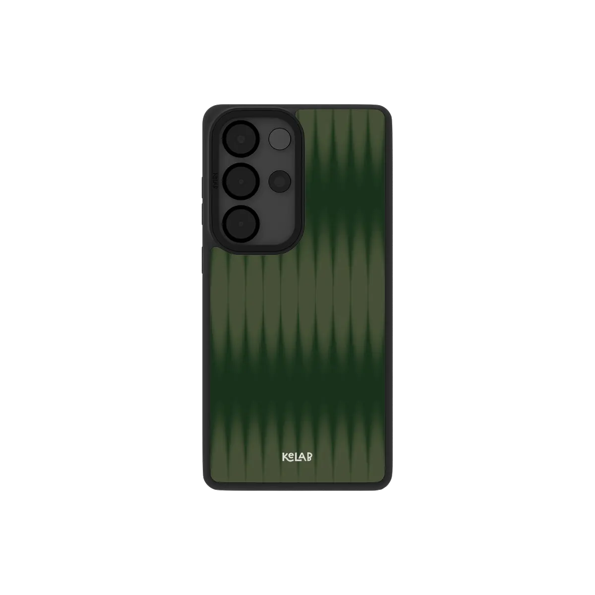 Olive gradient Samsung Galaxy case, back view with evergreen to jade fluted glass ribbing around the camera cutout
