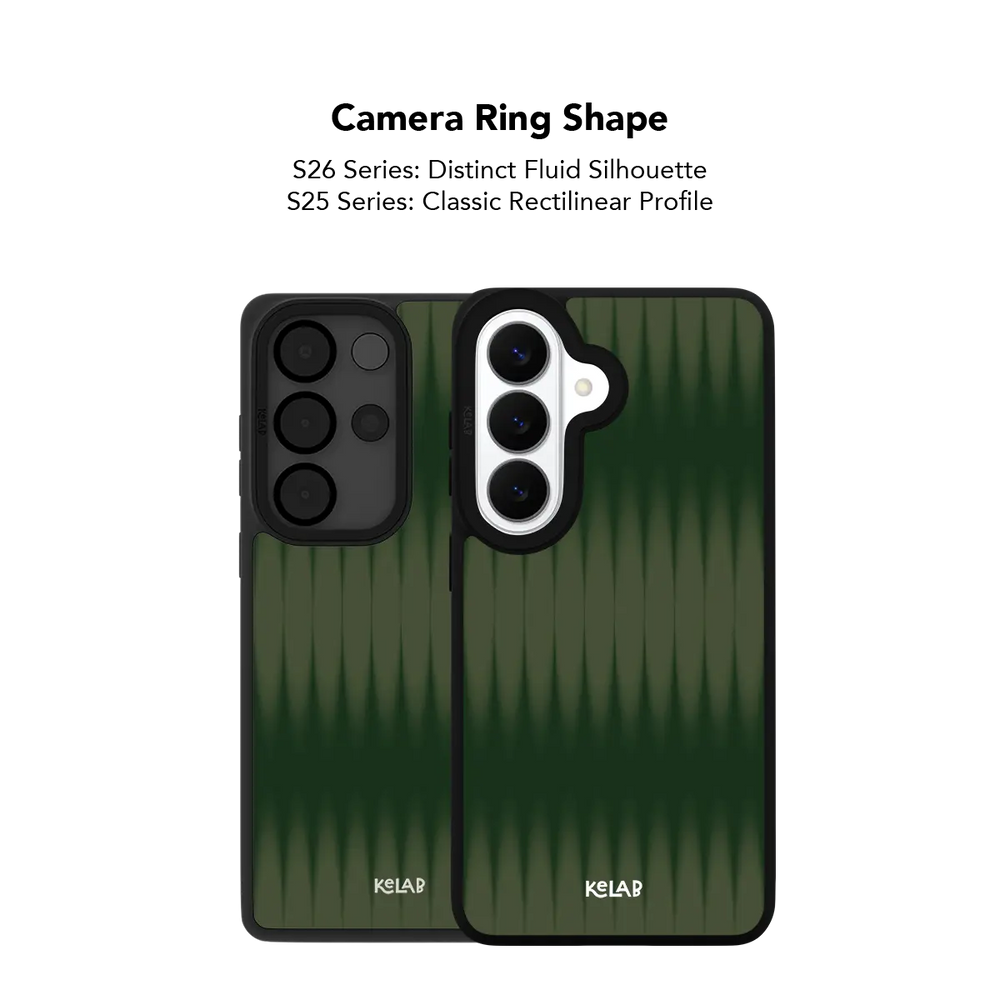Close up of the camera ring cutout on the olive gradient fluted glass Samsung Galaxy case