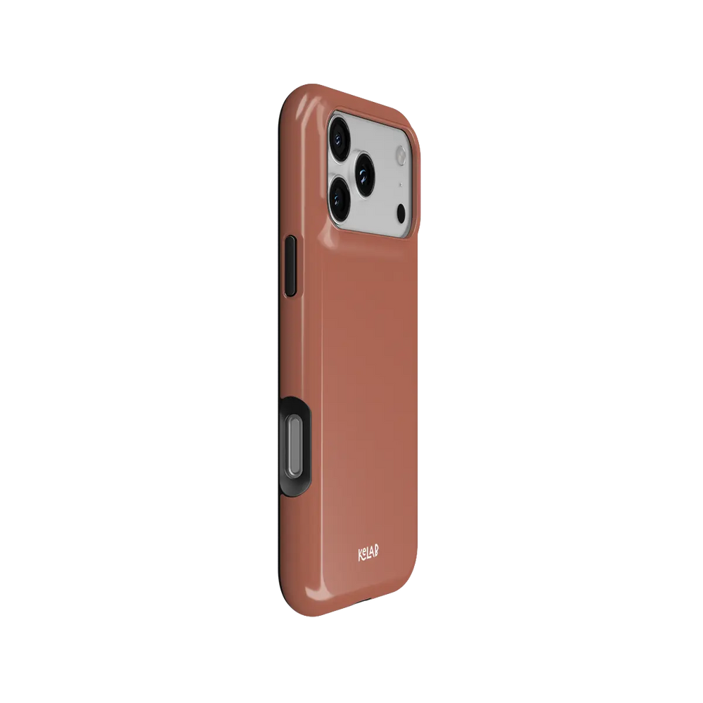 KELAB solid color iphone case in terracotta clay glossy finish with shockproof silicone liner