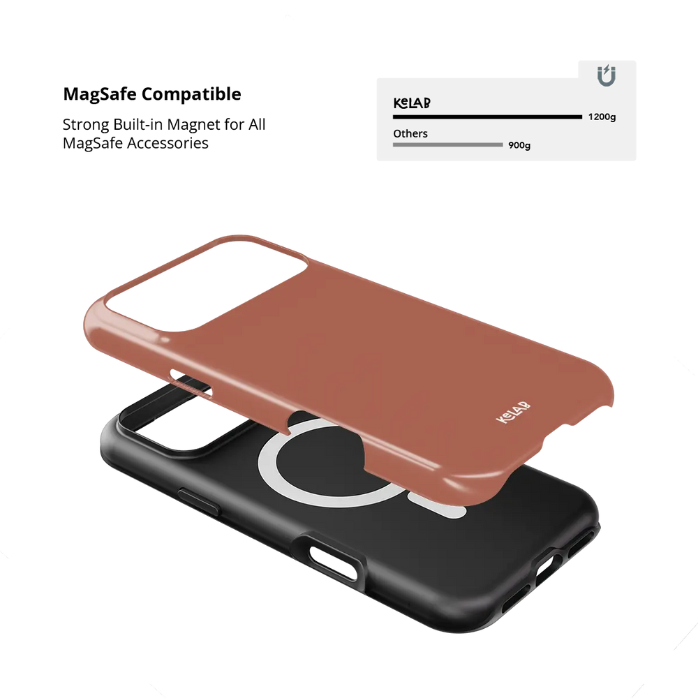 KELAB solid color iphone case with terracotta clay glossy finish, shockproof silicone liner