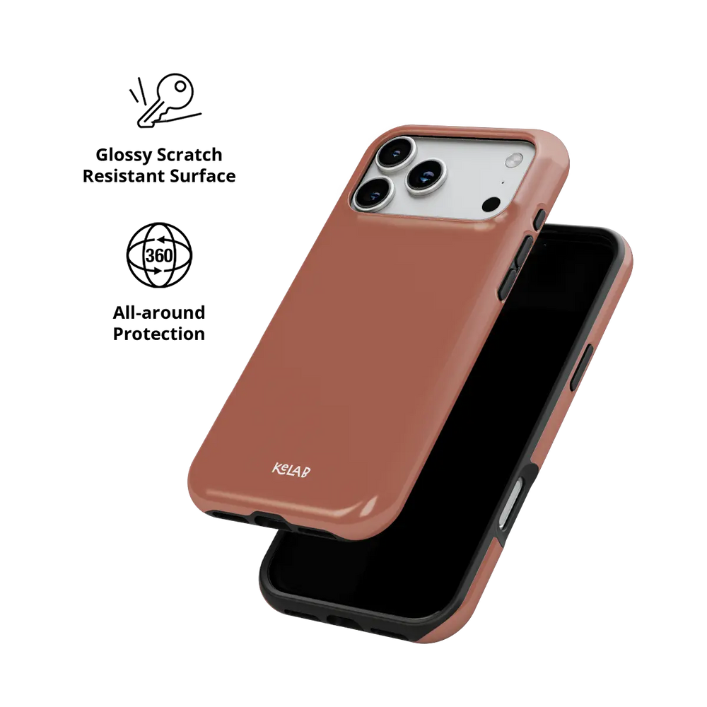 KELAB solid color iphone case in terracotta clay glossy finish with shockproof silicone liner