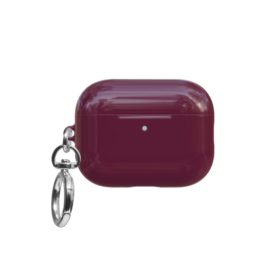 Solid Burgundy airpods pro case front view with closed lid and keychain