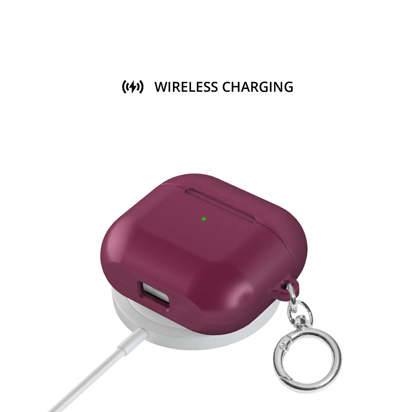 Solid Burgundy AirPods Case, on wireless charger