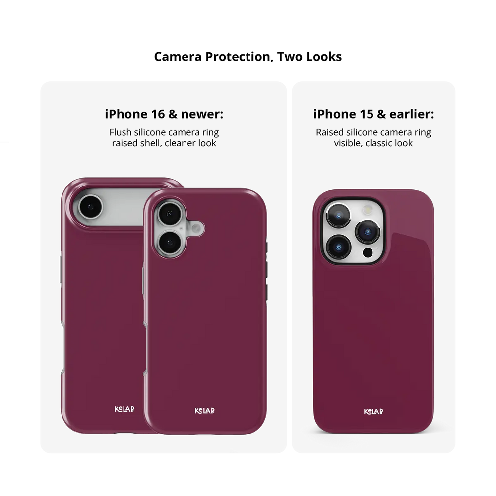 KELAB solid color iphone case with raised camera lip, burgundy tough MagSafe hard shell