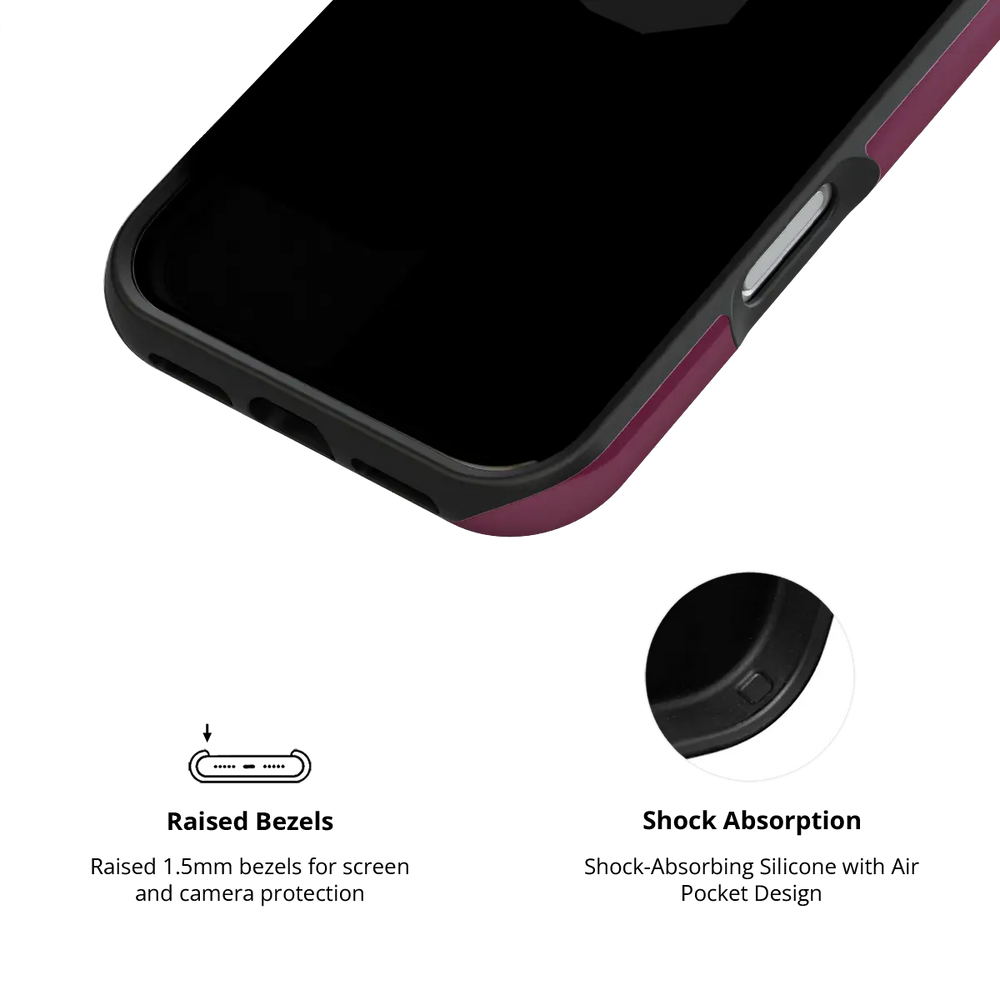 KELAB solid color iphone case with raised camera lip, burgundy and black tough MagSafe design