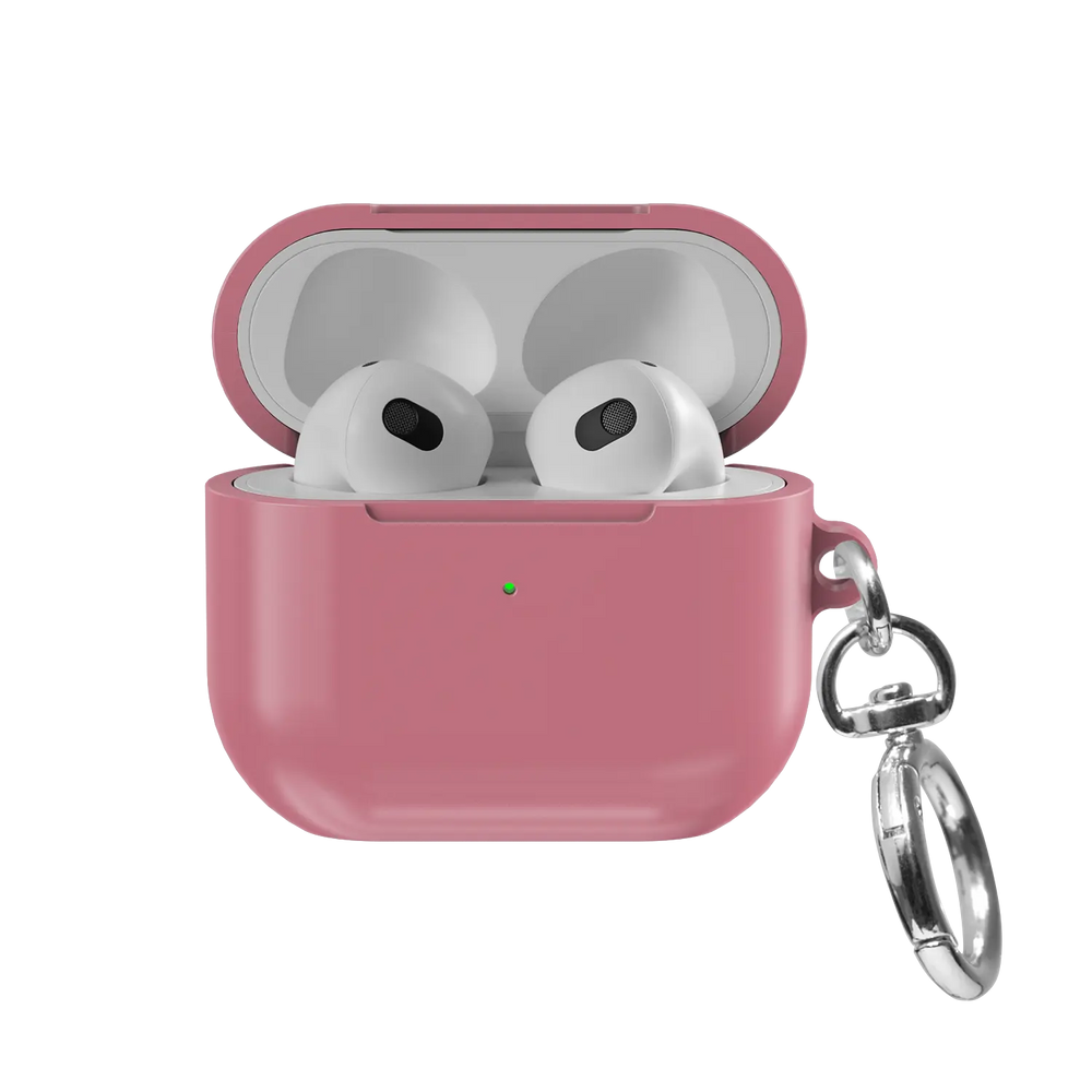 Solid Pink Rose AirPods Case, front view with lid open