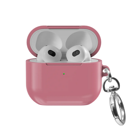 Solid Pink Rose AirPods Case, front view with lid open