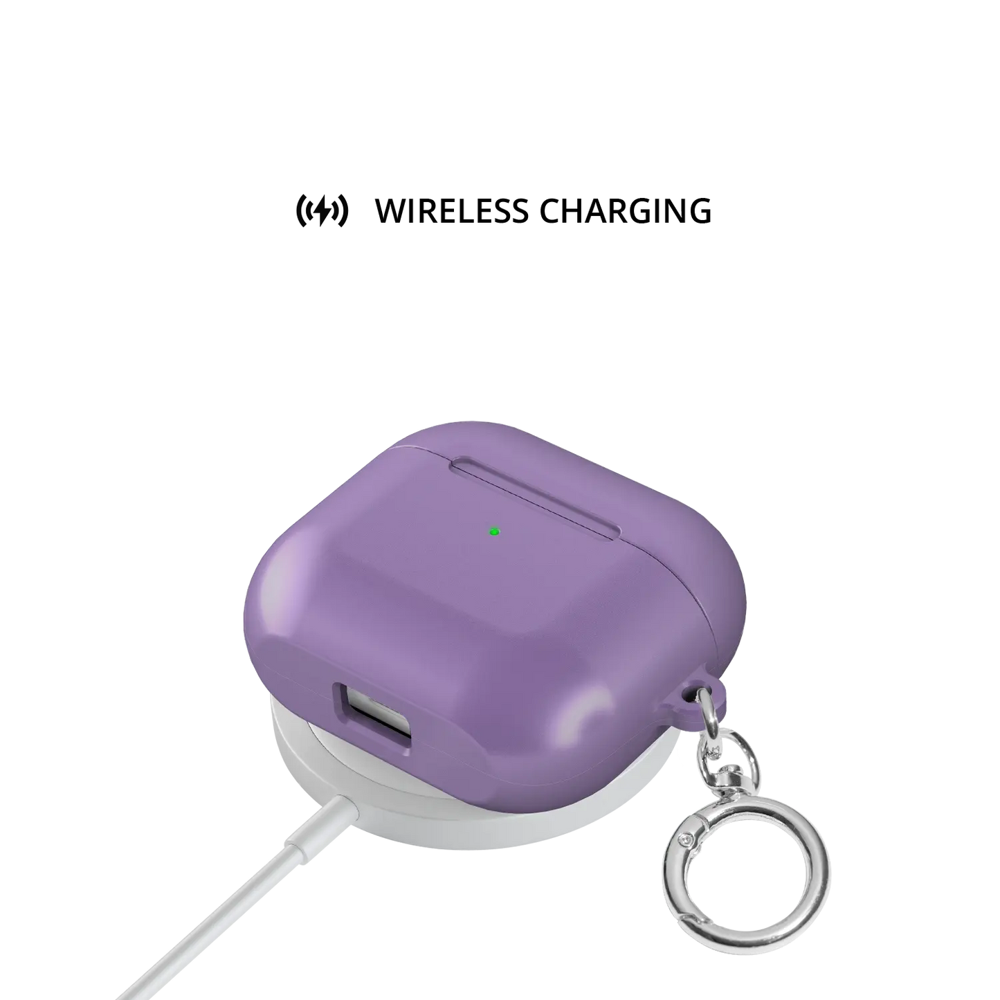 Solid Dusty Purple AirPods Case, on wireless charger