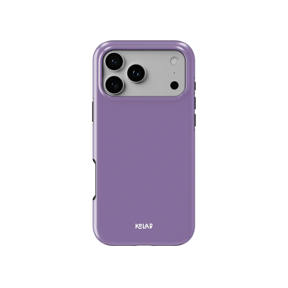 Solid color KELAB iphone case in purple with raised lip around camera cutout