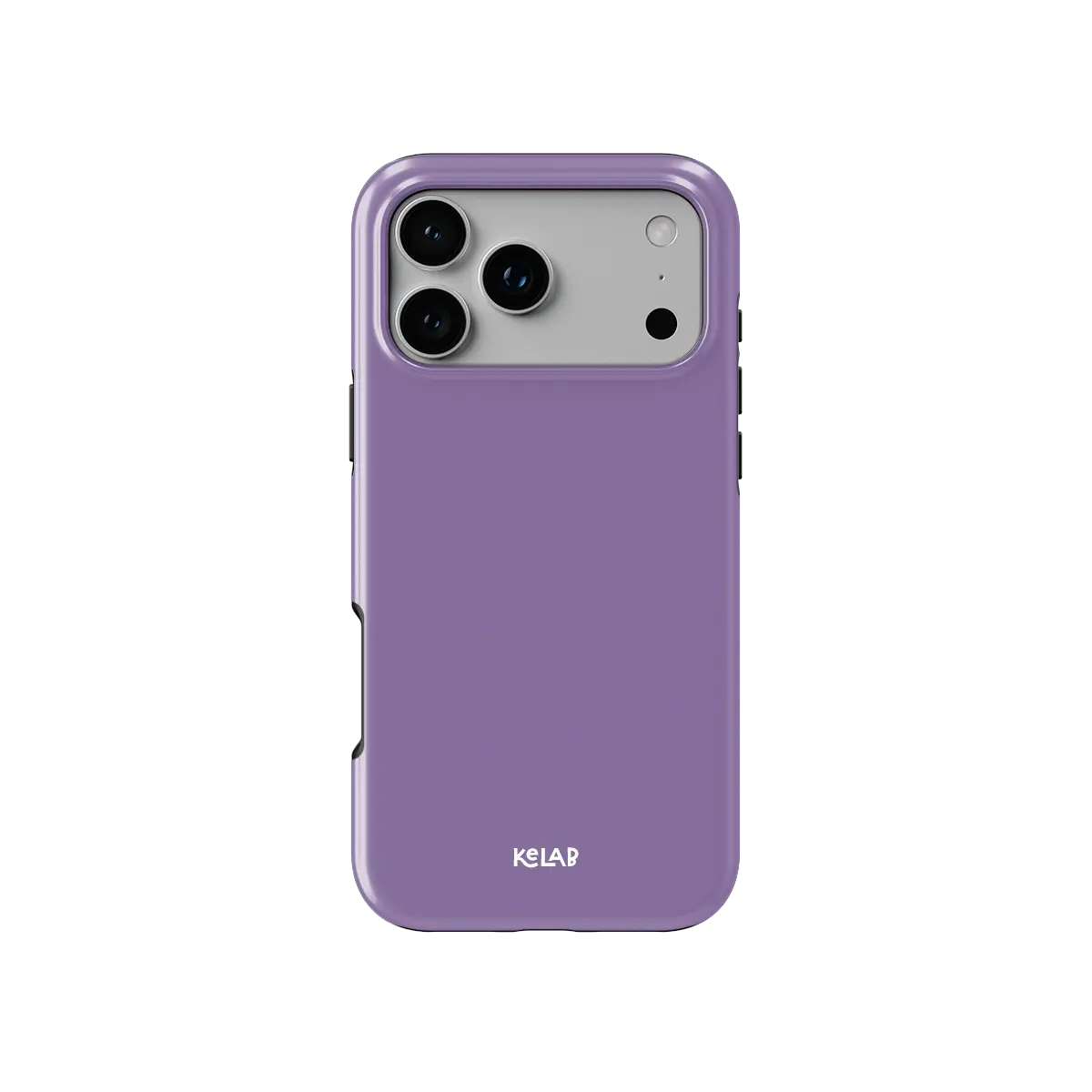Solid color KELAB iphone case in purple with raised lip around camera cutout