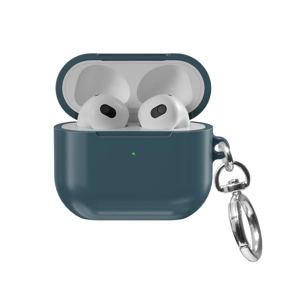 Solid Teal Blue AirPods Case, front view with lid open
