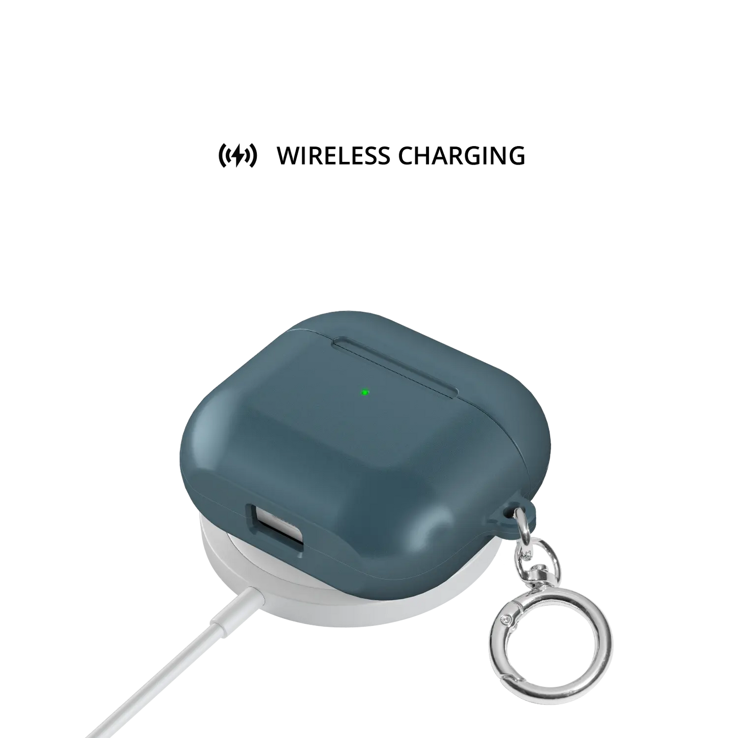 Solid Teal Blue AirPods Case, on wireless charger