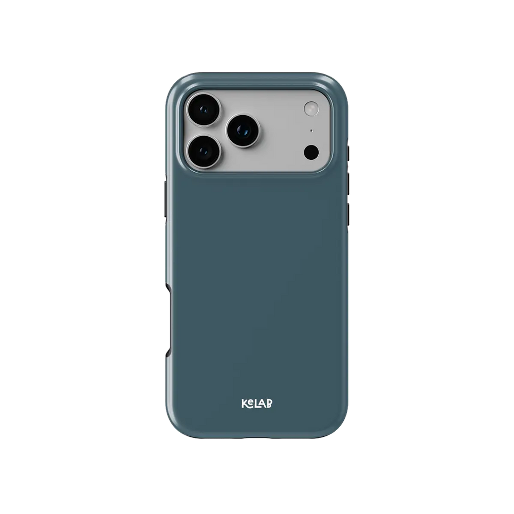 Solid color KELAB iphone case in teal with raised camera lip and tough MagSafe design