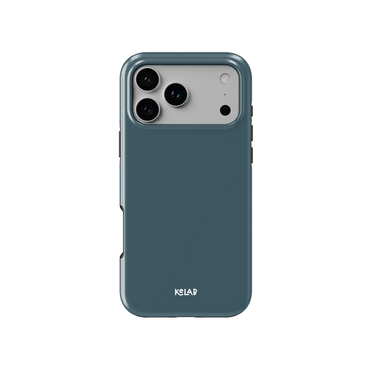 Solid color KELAB iphone case in teal with raised camera lip and tough MagSafe design
