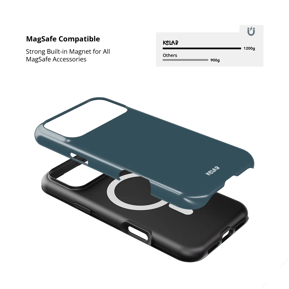 KELAB solid color iPhone case in teal with raised camera lip and MagSafe compatibility