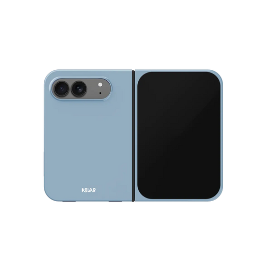 Dusty Blue, Muted Slate Tone iPhone 18 Fold Case, unfolded front view